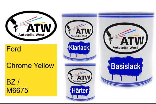Ford, Chrome Yellow, BZ / M6675: 1L Lackdose + 1L Klarlack + 500ml Härter - Set, von ATW Autoteile West.